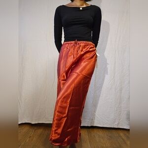 Aritzia Deep Red Satin Maxi Skirt